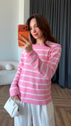Çizgili Oversize Kazak Pembe 2405