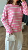 Çizgili Oversize Kazak Pembe 2405