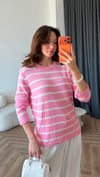 Çizgili Oversize Kazak Pembe 2405