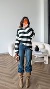 Çizgili Oversize Sweat Beyaz Lacivert 2525