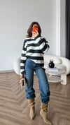 Çizgili Oversize Sweat Beyaz Lacivert 2525