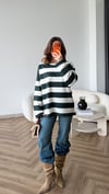 Çizgili Oversize Sweat Beyaz Lacivert 2525