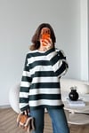 Çizgili Oversize Sweat Beyaz Lacivert 2525