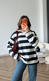 Çizgili Oversize Sweat Beyaz Siyah 2525