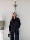 Çizgili Oversize Tensel Gömlek Siyah 2094