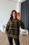 Çizgili Oversize Yumoş Dokulu Kazak Haki 2567
