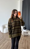 Çizgili Oversize Yumoş Dokulu Kazak Haki 2567