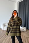 Çizgili Oversize Yumoş Dokulu Kazak Haki 2567