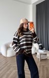 Çizgili Oversize Yumoş Dokulu Kazak Kahve 2567