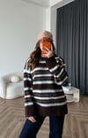 Çizgili Oversize Yumoş Dokulu Kazak Kahve 2567