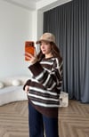 Çizgili Oversize Yumoş Dokulu Kazak Kahve 2567