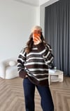 Çizgili Oversize Yumoş Dokulu Kazak Kahve 2567