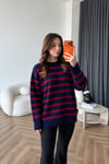 Çizgili Oversize Yumoş Dokulu Kazak Lacivert 2567
