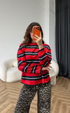 Çizgili Sweat Kırmızı 2558