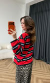 Çizgili Sweat Kırmızı 2558