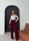 CREP KUMAŞ CIRTLI PALAZZO PANTOLON BORDO