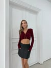 DEGAJE YAKA AKSESUAR DETAY SANDY CROP BLUZ BORDO