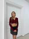 DEGAJE YAKA AKSESUAR DETAY SANDY CROP BLUZ BORDO