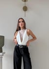 Degaje Yaka Dantel Detay Bodysuit Beyaz 2083