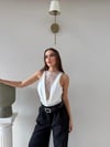 Degaje Yaka Dantel Detay Bodysuit Beyaz 2083