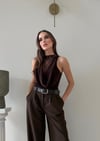 Degaje Yaka Dantel Detay Bodysuit Kahverengi 2083