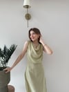 Degaje Yaka Uzun Keten Elbise Haki 2278