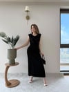 Degaje Yaka Uzun Keten Elbise Siyah 2278