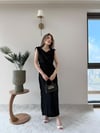 Degaje Yaka Uzun Keten Elbise Siyah 2278