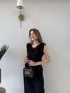 Degaje Yaka Uzun Keten Elbise Siyah 2278