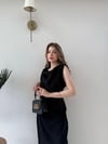 Degaje Yaka Uzun Keten Elbise Siyah 2278