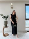 Degaje Yaka Uzun Keten Elbise Siyah 2278