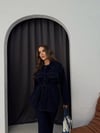 DENİM KUŞAKLI CEKET VE PANTOLONLU İKİLİ TAKIM
