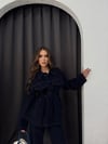 DENİM KUŞAKLI CEKET VE PANTOLONLU İKİLİ TAKIM