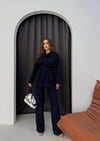 DENİM KUŞAKLI CEKET VE PANTOLONLU İKİLİ TAKIM