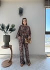 Desenli Panço ve Pantolonlu Tül Plaj Takım Leopar 2357