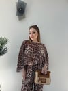 Desenli Panço ve Pantolonlu Tül Plaj Takım Leopar 2357