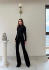 Dik Yaka Bel Asimetrik Drape Detay Bluz Ve Pantolonlu Crep İkili Takım Siyah