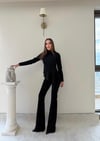 Dik Yaka Bel Asimetrik Drape Detay Bluz Ve Pantolonlu Crep İkili Takım Siyah