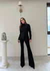 Dik Yaka Bel Asimetrik Drape Detay Bluz Ve Pantolonlu Crep İkili Takım Siyah