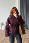 Dik Yaka Bel Kuşaklı Apolet Detay Astarlı Kaşe Kaban Bordo 2542