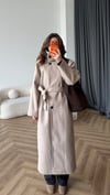 Dik Yaka Bel Kuşaklı İç Astarlı Kaşe Kaban Bej 2541
