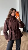 Dik Yaka Bel Kuşaklı Süet Mont Kahve 2470