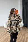 Dik Yaka Desenli Polar Hırka Kahve Siyah 2548