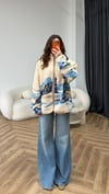 Dik Yaka Desenli Polar Hırka Krem Mavi 2548