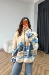 Dik Yaka Desenli Polar Hırka Krem Mavi 2548