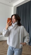 Dik Yaka Ekose Desen Bomber Ceket Beyaz Kırmızı 2422
