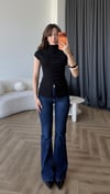 Dik Yaka Ön Pileli Düğme Detay Triko Bluz Siyah 2411