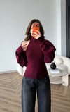 Dik Yaka Sırt Dekolte Bluz ve Bolerolu İkili Triko Takım Bordo 2479
