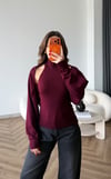 Dik Yaka Sırt Dekolte Bluz ve Bolerolu İkili Triko Takım Bordo 2479