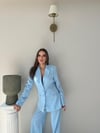 Dört Düğme Detay İç Astarlı Blazer Ceket ve Pantolonlu Double Kumaş İkili Takım Mavi 2093